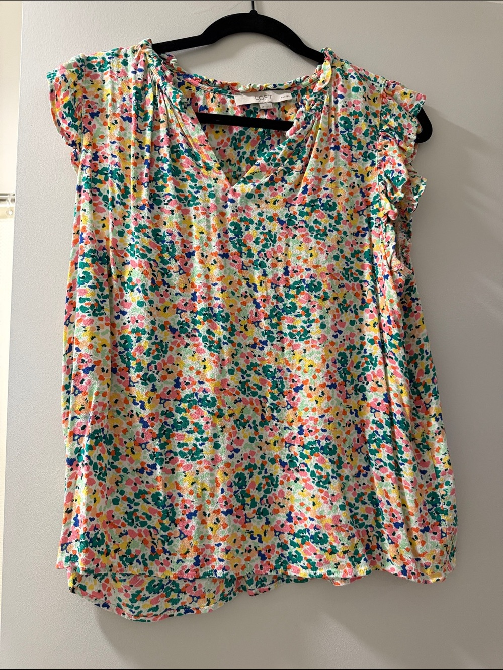 LOFT Multicolor Floral Dot V-Neck Blouse